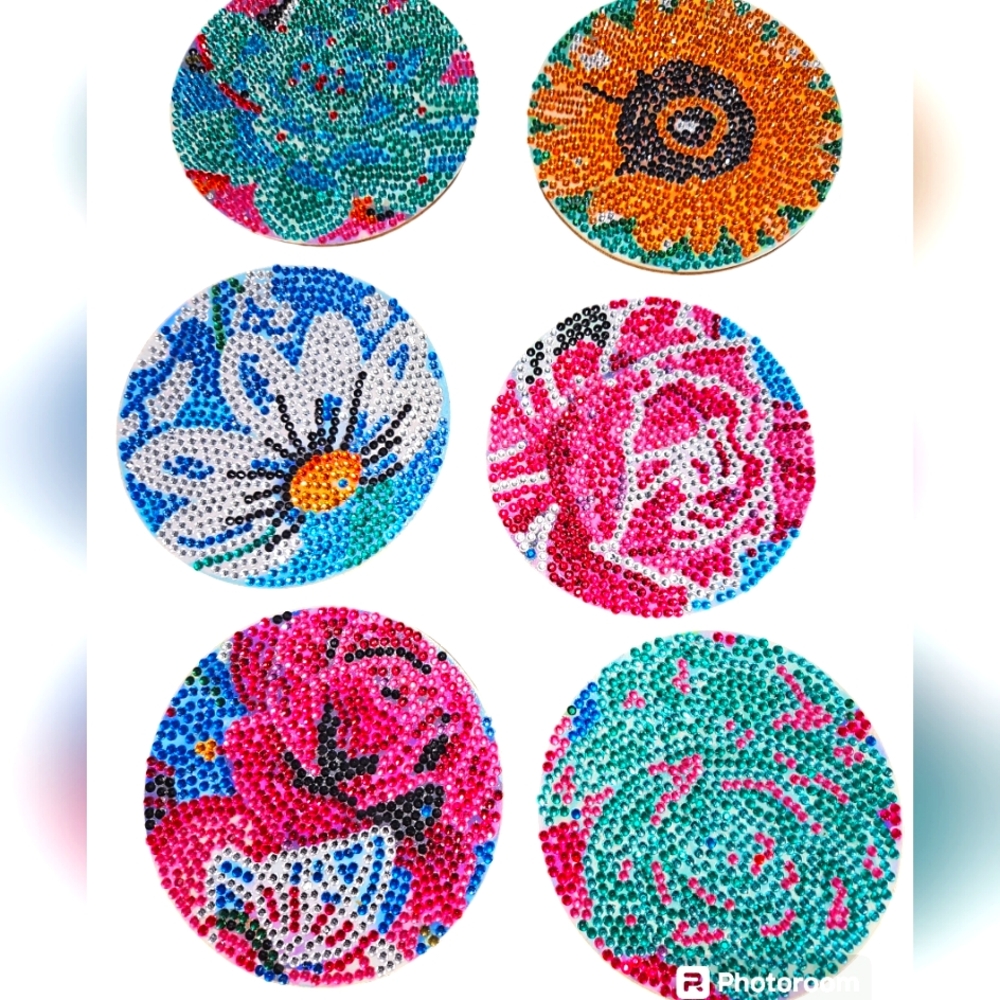 Set of 6 vintage diamond coasters, in bright cheery colors